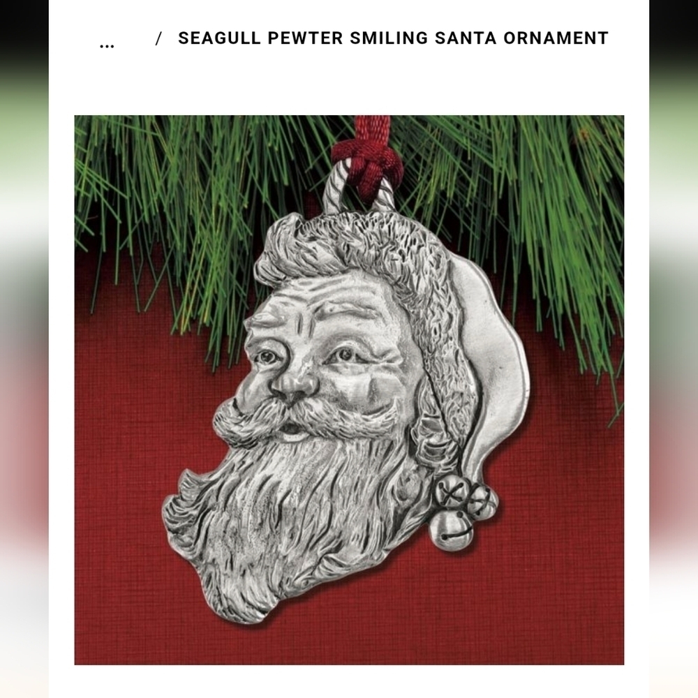 Seagull Pewter  Christmas Ornament Smiling Santa Ornament New In Box